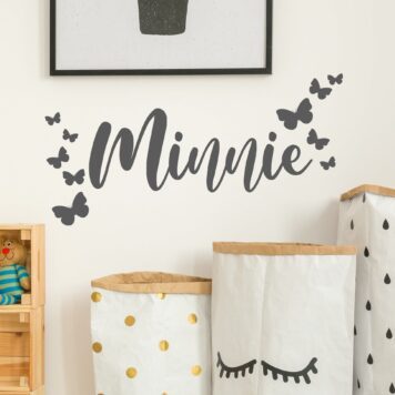 Personalised Script Bespoke Name With Butterflies Wall Sticker